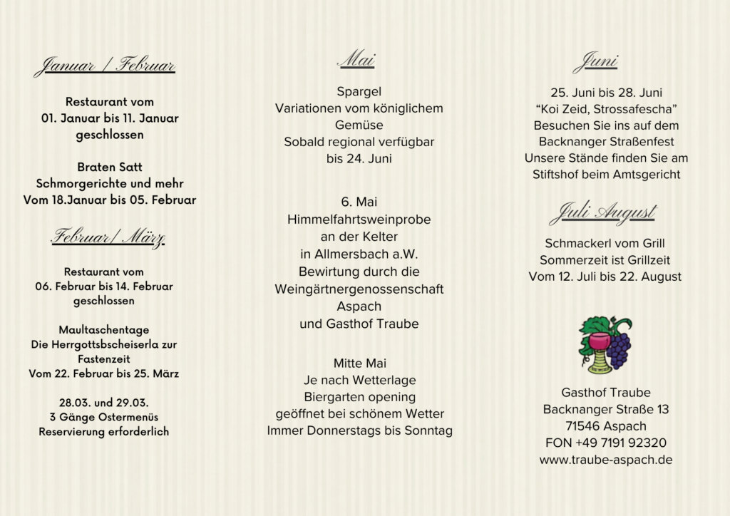 Kulinarischer Kalender Traube Aspach
